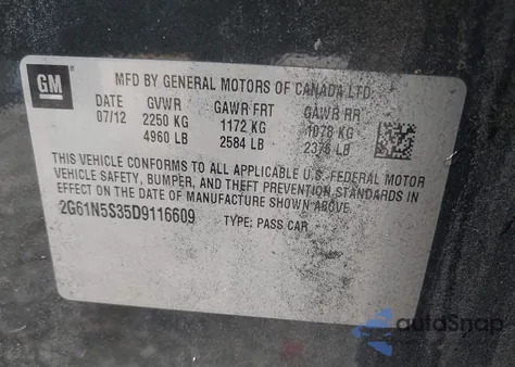 2013 Cadillac Xts Standard из США, поврежденный, VIN 2G61N5S35D9116609